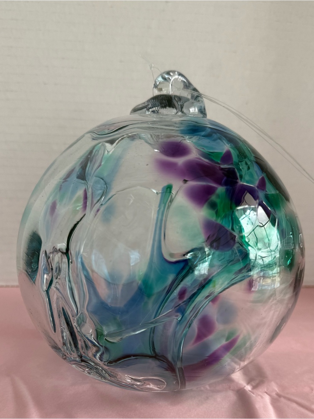 Large 7" Handblown Glass Art Witch Ball Ornament — Teal, Purple, Blue